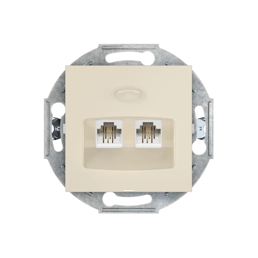 CADUCEUS ALING PRESTIGE Double Hidden Installation Telephone Socket 2xRJ12 6P2C Beige, Art. 6011.9