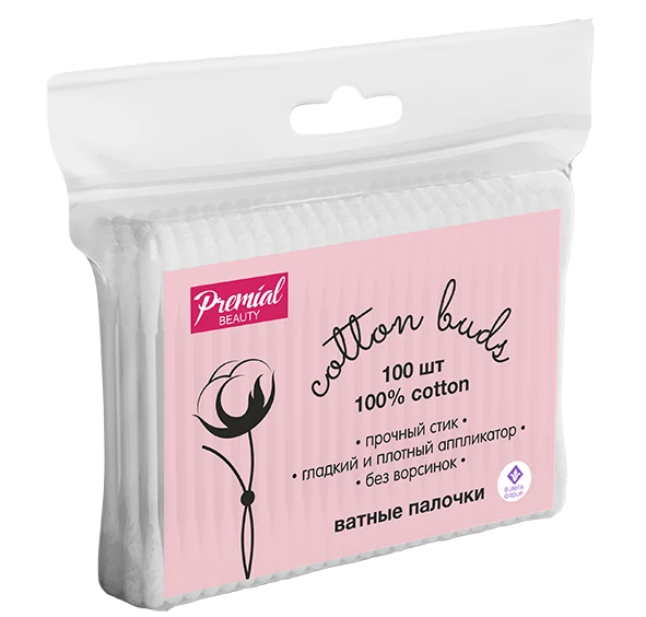 Classic Cotton Swabs for Hygiene and Cosmetics - Pack of 100 PREMIAL