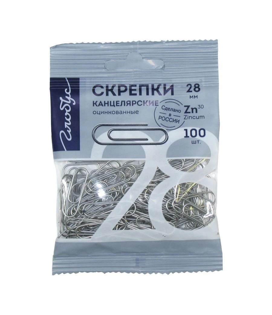 Zinc-Coated Paper Clips 28mm, 100 pcs with Euro Hanger