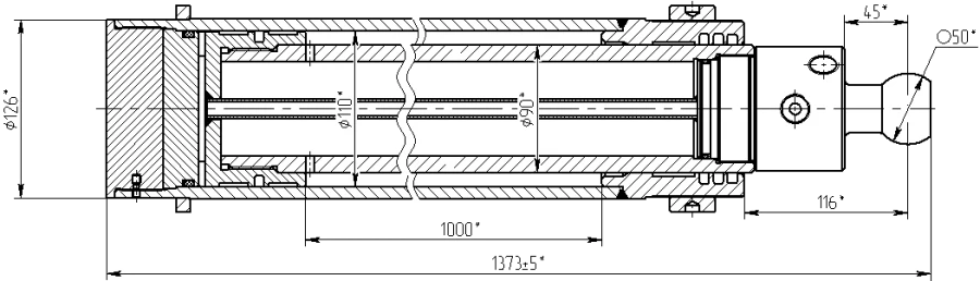 Hydraulic Cylinder 1130.00.00.00 (100x90-1000 mm), 16 MPa