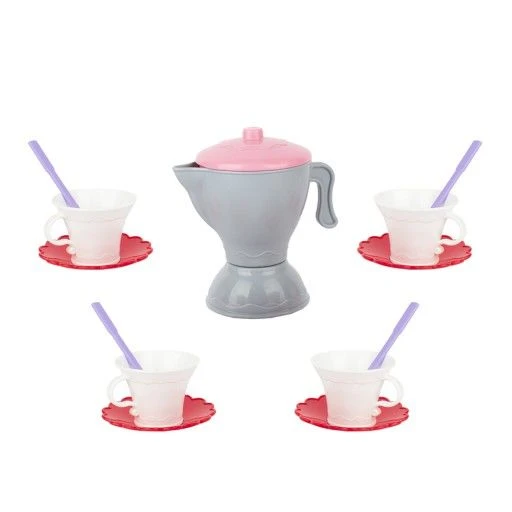Toy Coffee Set - 13 Pieces with Teapot, Cups, Saucers, and Spoons