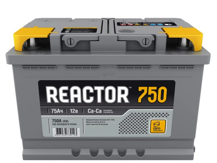بطارية بدء التشغيل 6ST-75VL REACTOR Euro