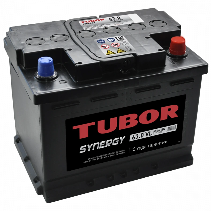بطارية بدء التشغيل الرصاصية الحمضية TUBOR SYNERGY 6СТ-63.0 VL كامينا
