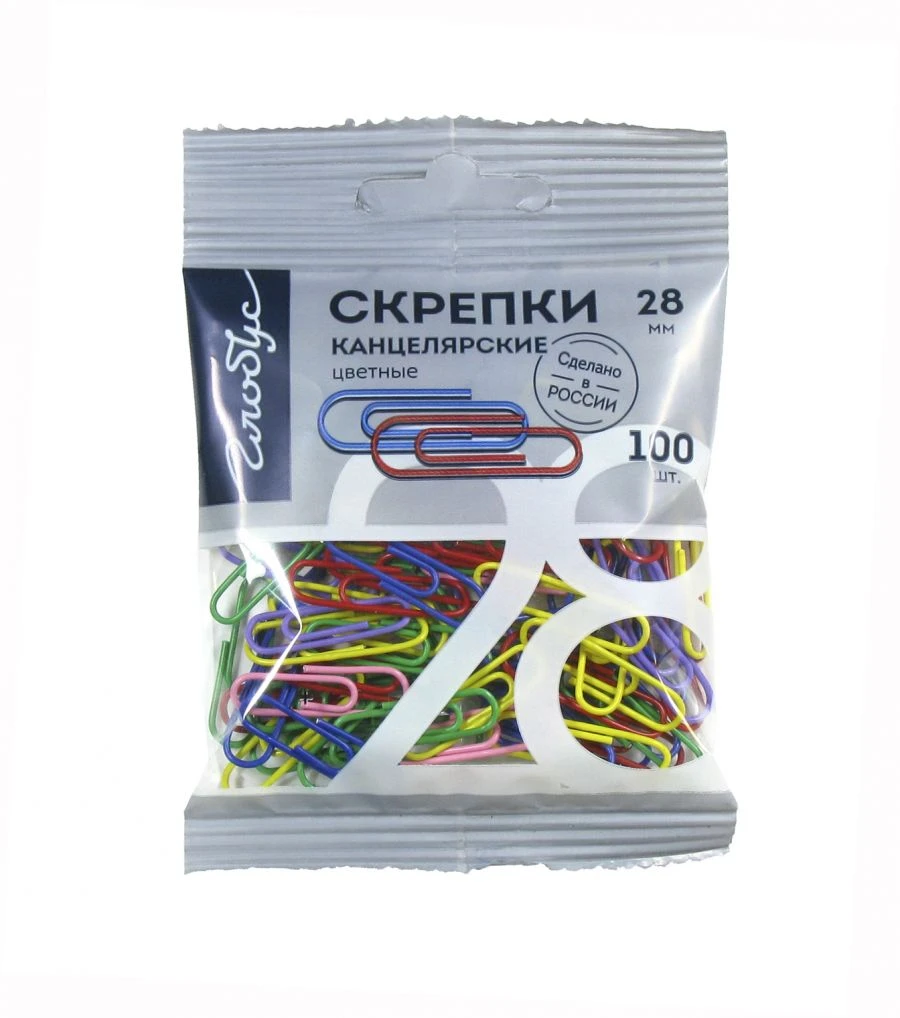 Colored Metal Paper Clips 28mm, 100 pcs with Euro Hang Hole