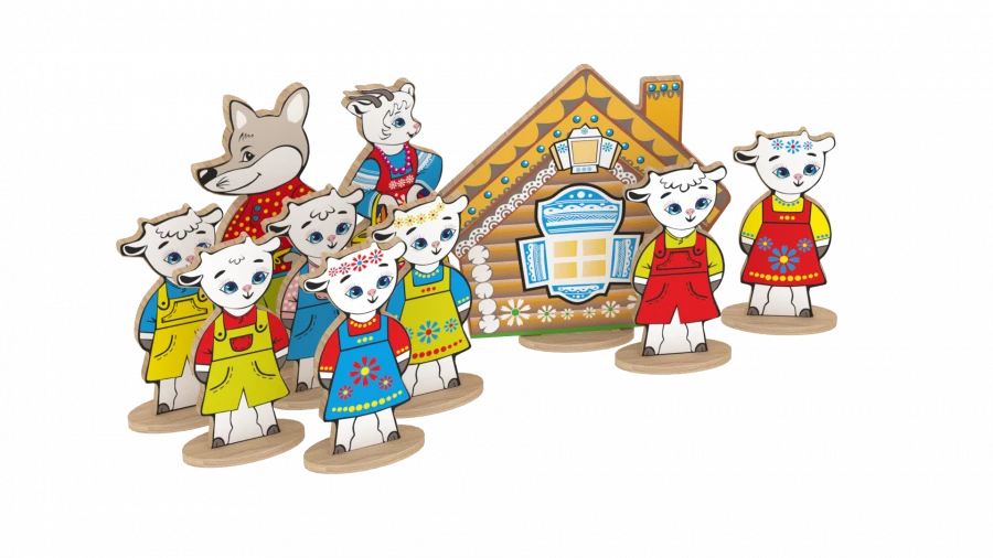 مجموعة شخصيات حكاية "الذئب وسبعة جديان" (رقم الفن. N-12)