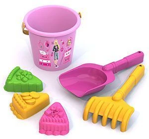 Barbie Sand Play Set No. 7 (Bucket, 3 Cake Molds, Rake, Shovel)