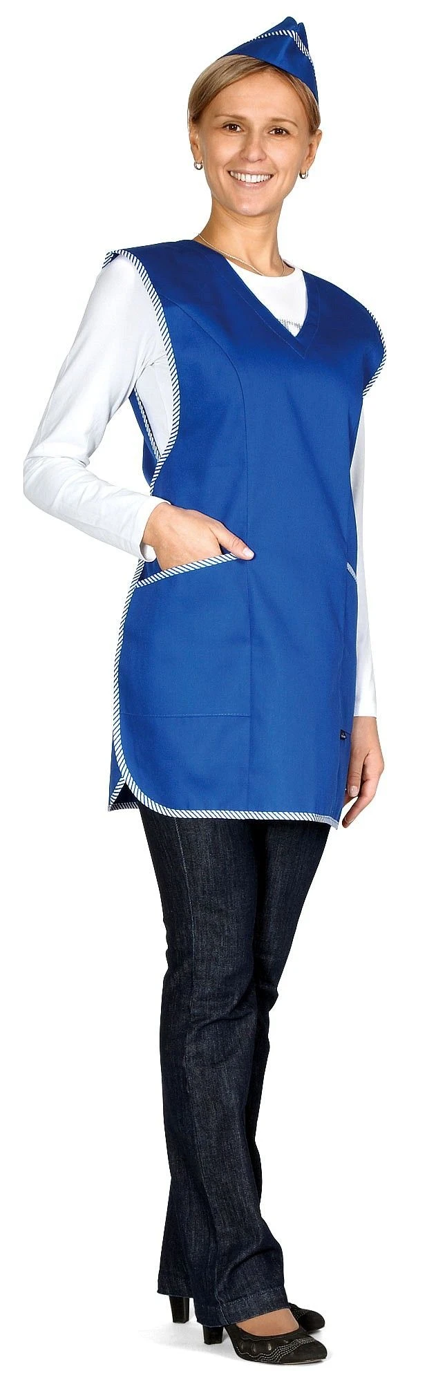 Women's Apron-Dress with V-Neck and Pockets Model 3.263