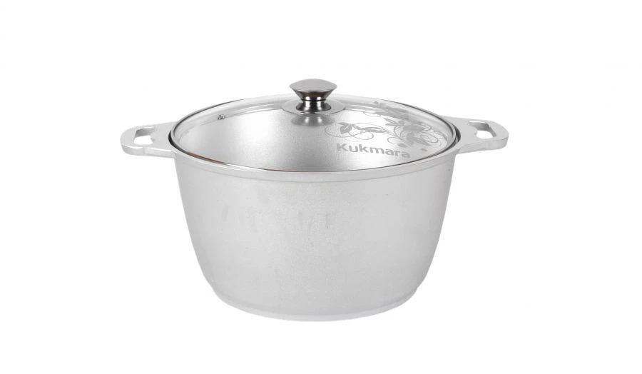 Aluminum Cast Pot 6L (Uncoated) with Glass Lid by Kukmara