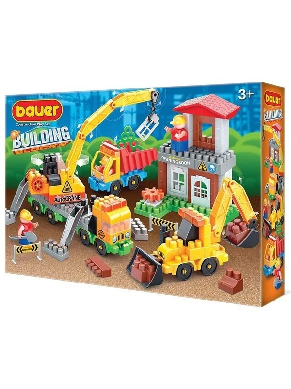 Building Site Set with Crane, Truck, and Tractor - Bauer Construction Toy
