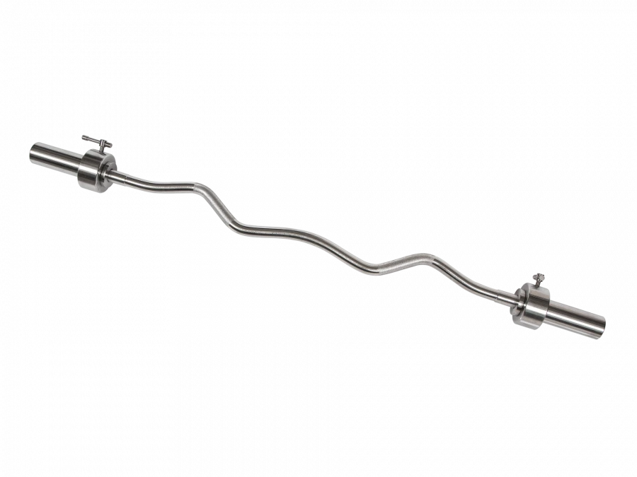 Chromed W-Shaped Barbell with Smooth Sleeve, 50mm, Locking Mechanism, 150kg Capacity, 12.2kg Weight - MB-BarM50-WL