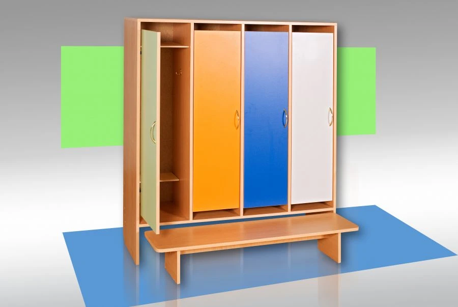 4-Door and 5-Door Clothing Wardrobe with Bench for Preschool