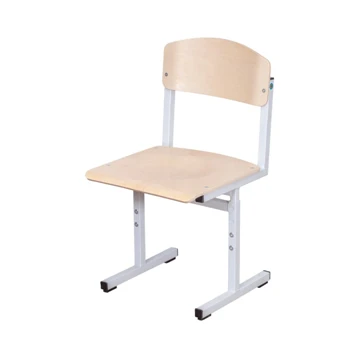 Adjustable Height Student Chair with Wooden Seat and Backrest on Metal Frame