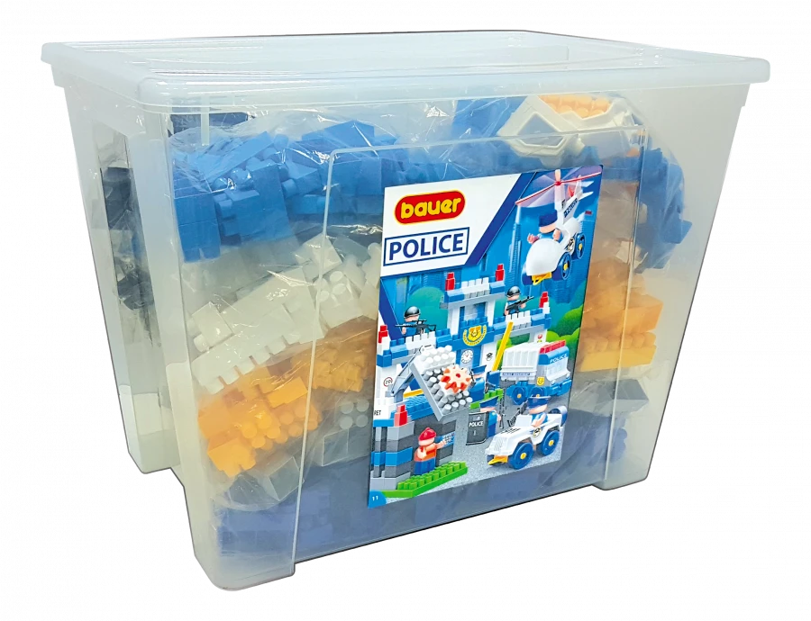 مجموعة بناء باوير "الشرطة" مع حاوية سعة 70 لتر، 8 تعليمات، ملصقات موضوعية