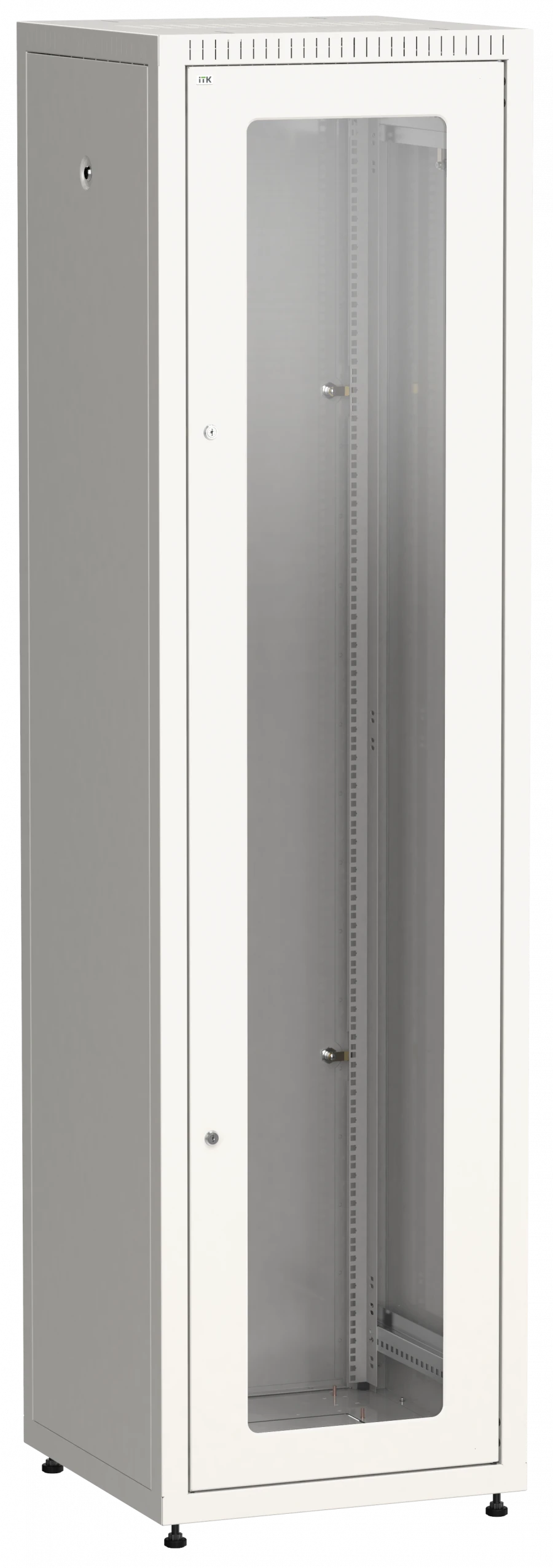 LINEA E Floor Cabinet 33U 600x600mm with 2 Doors - Glass and Metal, Model LE35-33U66-GM