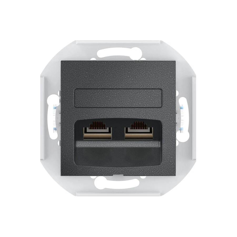 مقبس كمبيوتر مزدوج مع وحدات Keystone RJ45 Cat.6 FTP، جرافيت، فن. 601