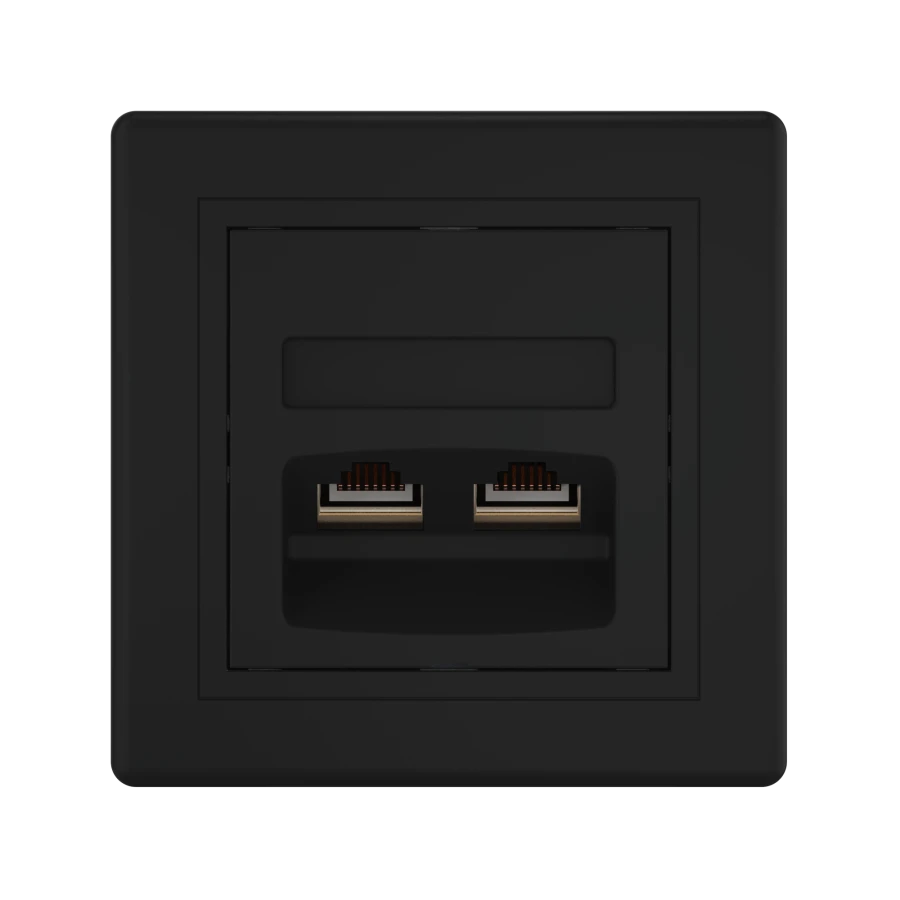 مقبس كمبيوتر مزدوج مخفي التركيب CADUCEUS ALING PRESTIGE مع وحدات Keystone RJ45، أسود (لمسة ناعمة)