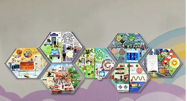 مجموعة لوحات مشغولة مثبتة على الحائط لمهن المدينة - 7 لوحات