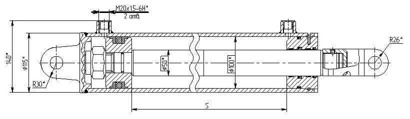 Hydraulic Cylinder 1148.00.00.00 (100x50-200(-400) mm), 20MPa