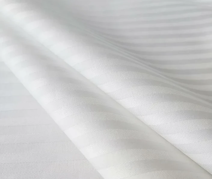 Bleached Striped Satin Weave Cotton Fabric, 120 g/m², 220 cm Wide