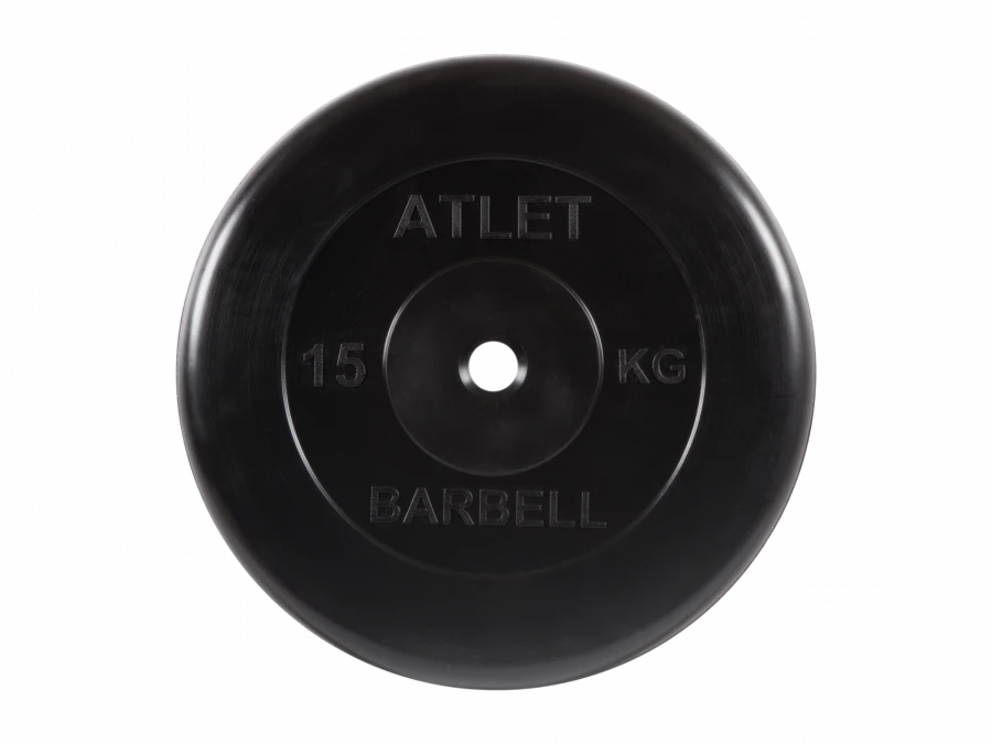 Rubber Coated Weight Plate "Atlet", Black, 31mm, 15kg, Model MB-AtletB31-15