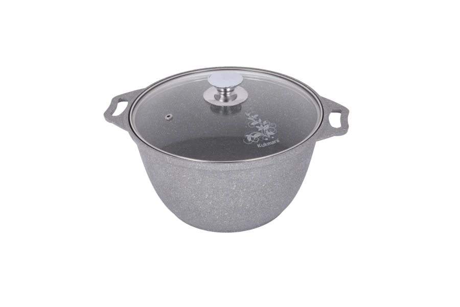 1L Aluminum Cast Pot with Non-Stick Coating by Kukmara, Glass Lid, Marble Line