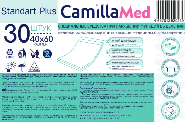 Absorbent Disposable Medical Underpads "Standart Plus" 40x60 cm