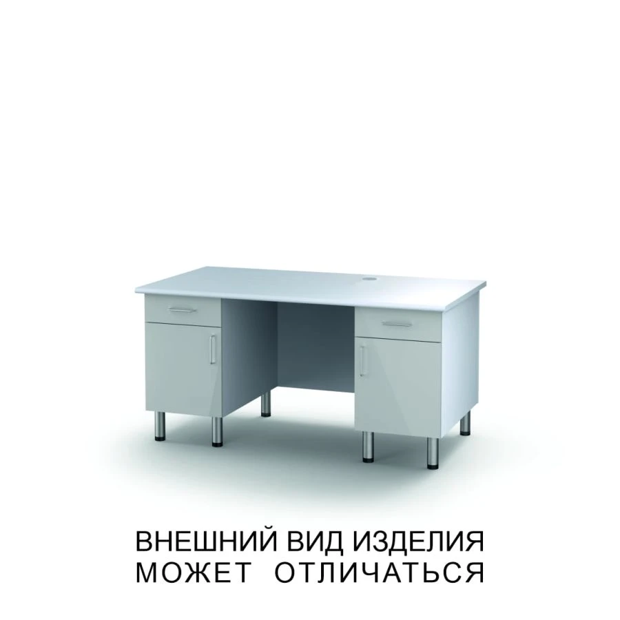 Double Cabinet Desk with Swing Doors, Two Drawers, and Screen