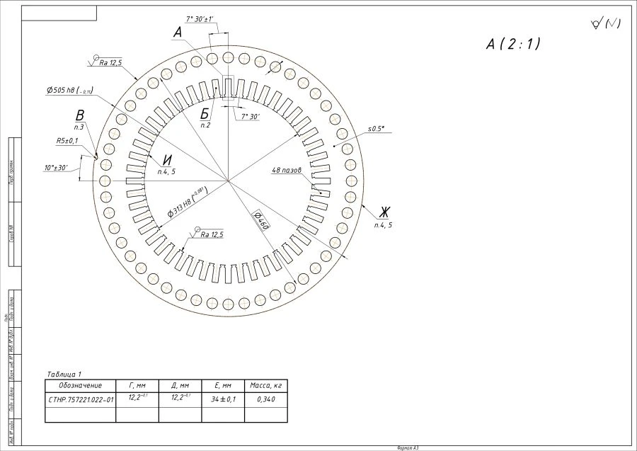 Stator Sheet made of Electrical Steel 2412 STNR.757221.022-01