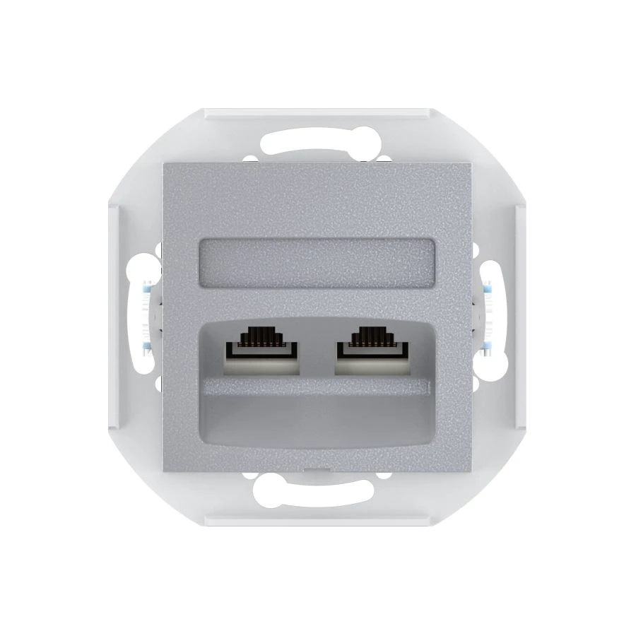 مقبس كمبيوتر مزدوج من كاديوس ألينغ بريستيج مع وحدات كايتون RJ45 8P8C Cat.5e UTP، فضي، آرت 6014.S