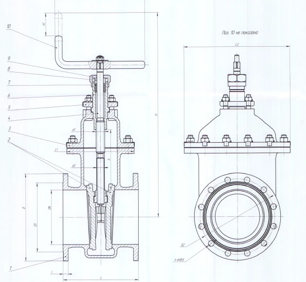 Cast Iron Wedge Gate Valve DN 100 PN 1.6 MPa IYUKL.491625.003