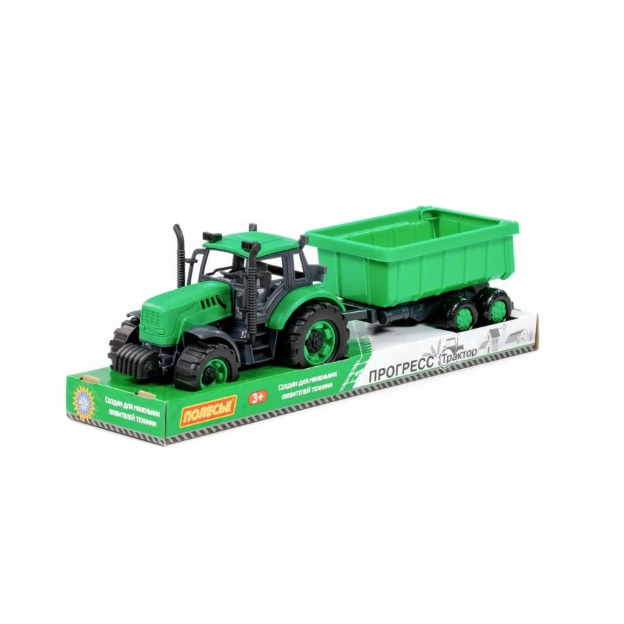 Inertia Toy Tractor with Trailer for Kids - Green Progress Model 94186