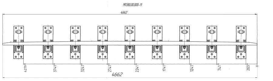 SP850 Profile Counterrail with Complete Set of Supports and Fasteners R65 m 1/11 pr. 2764 (MP 380.00.000-11)