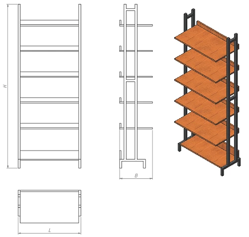 Single-Sided Library Shelf for Print Media (Model SБ.1)