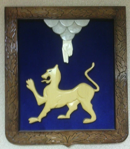Carved Wooden Coat of Arms of Pskov with Velvet Finish