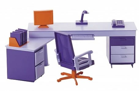 مكتب دمى مصغر مع طاولة وملحقات