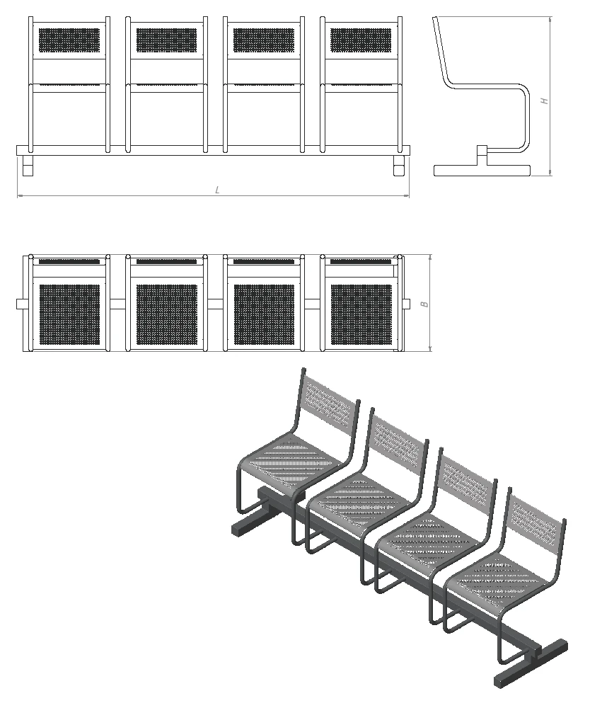Metal Seating Section of Four Chairs - Series SM.KV.4
