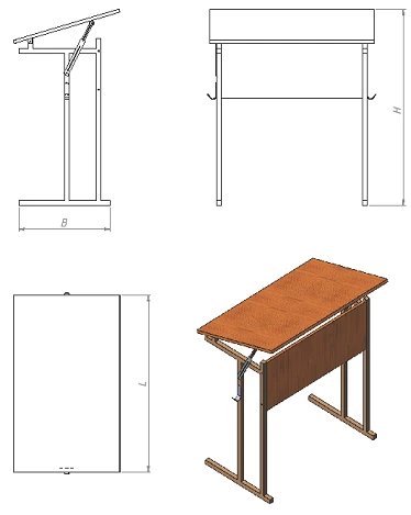 مكتب طلابي قابل للتعديل بمساحة عمل مائلة - PU.R.RU.01