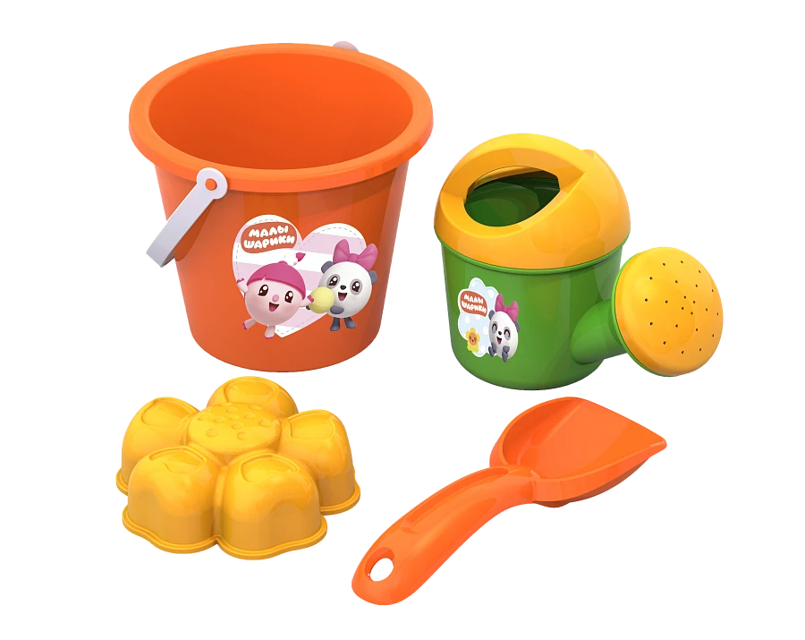 Malyshariki Sand Set #5 - Nyusha and Panda (Bucket, Watering Can, Shovel, Flower Mold)