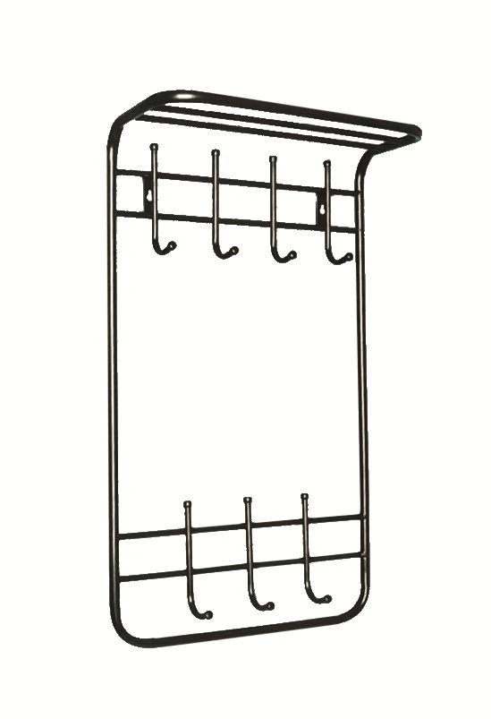 Wall-mounted coat rack with two tiers of hooks and shelf - TSP