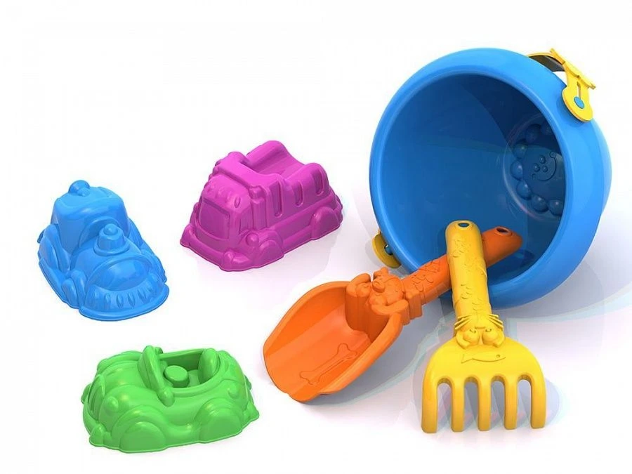 Sand Play Set #112 with 3 Car Molds, Rake, Shovel, and Bucket