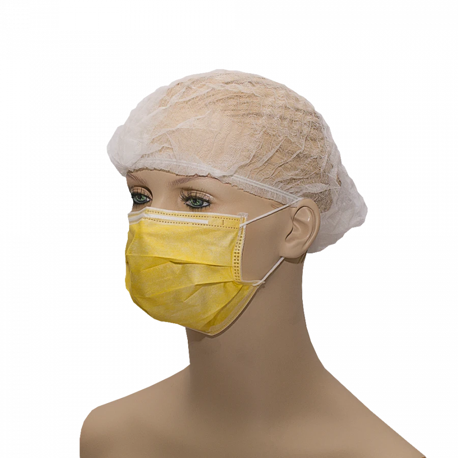 Non-Sterile Medical Mask from Non-Woven Materials "HEKSA" (Three-Layer, Yellow, Elastic Ear Loops)