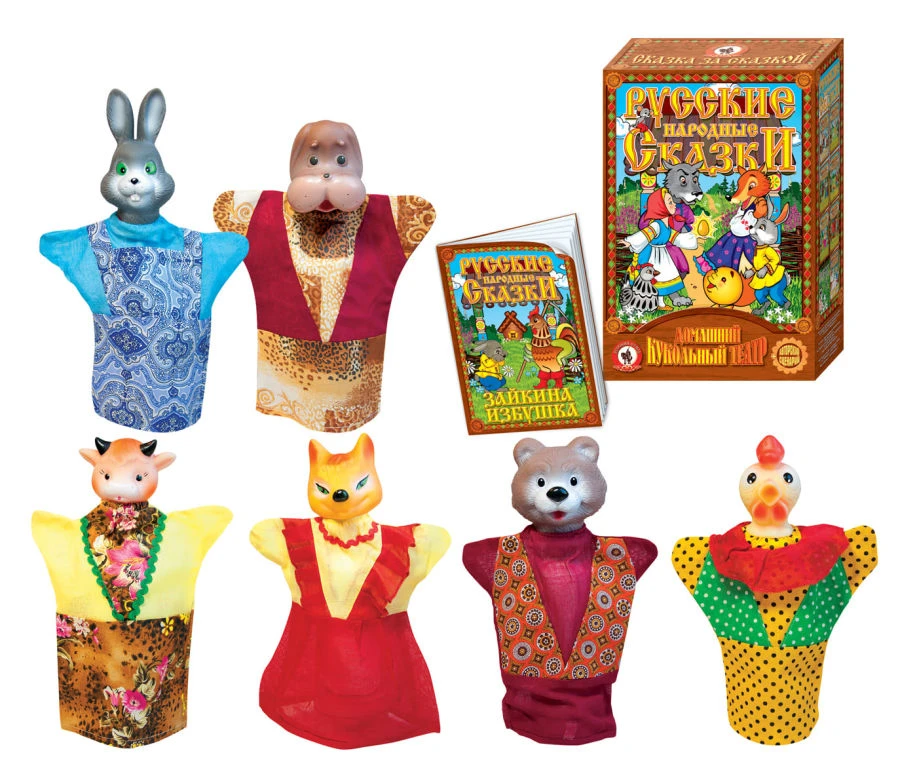 مسرح دمى "كوخ الأرنب" مع 6 دمى - مجموعة كبيرة