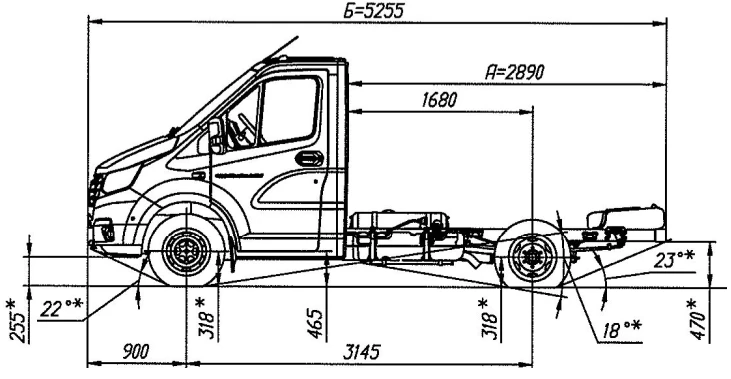 شاسيه GAZelle NN، تعديل A21R25، محرك ثنائي الوقود (بنزين/غاز LPG)