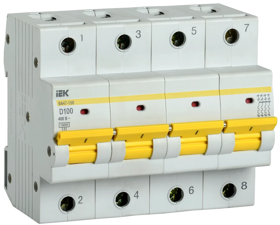 قاطع الدائرة التلقائي VA47-150 4P 100A 15kA D IEK
