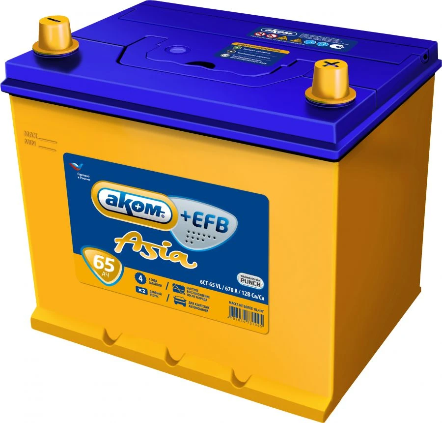 Akom Asia EFB 6ST-65VL 12V Lead-Acid Starter Battery