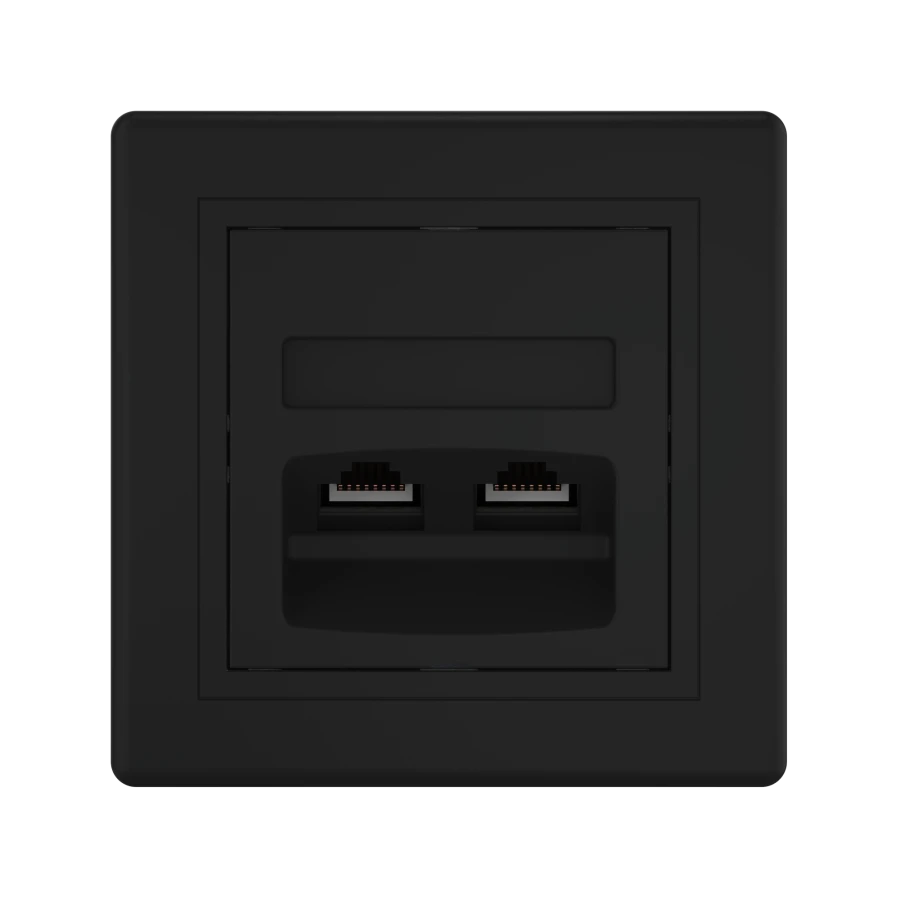 Double Computer Socket with Keystone RJ45 8P8C Cat.5e UTP, Black (Soft Touch) - CADUCEUS ALING PRESTIGE 614.E1E1E1