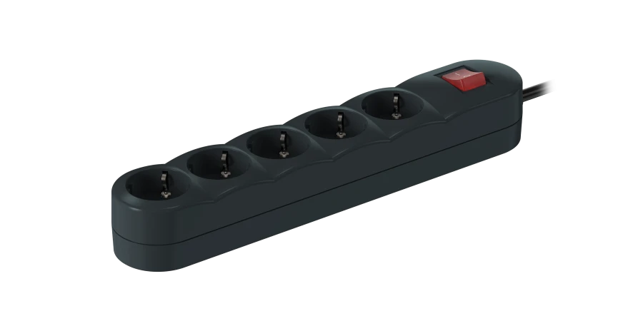 5x16A Extension Cord with Switch 3.6kW, 250V, 5m, Anthracite, Art. 44505.A
