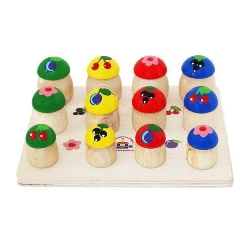 مجموعة الفطر الملونة مع منصة خشبية - 12 قطعة (أرت. ن-60)