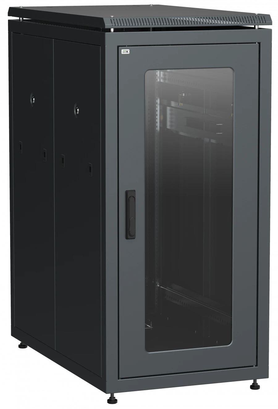 Network Cabinet 19" LINEA N 24U 600x1000 mm with Glass Door, Black