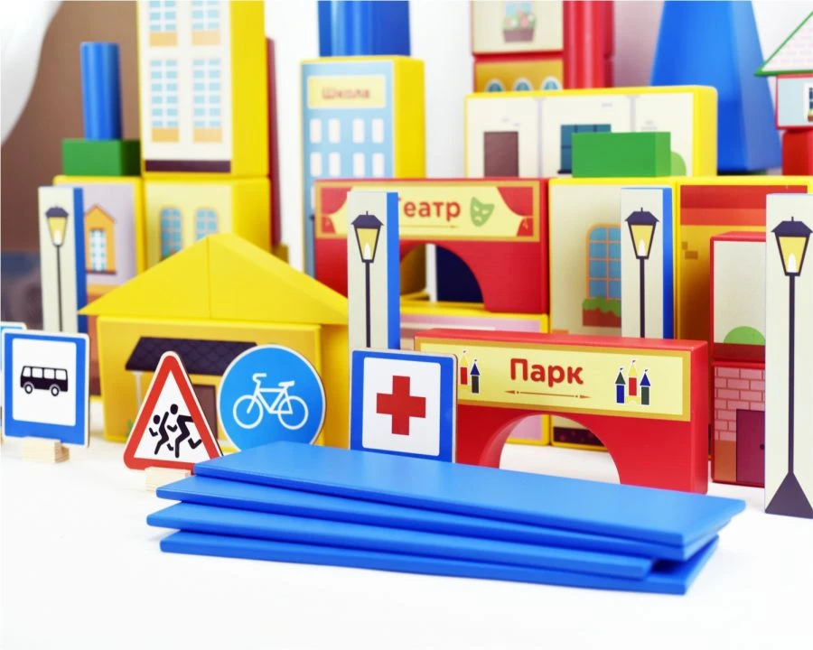 مجموعة البناء الخشبية للأطفال - المدينة